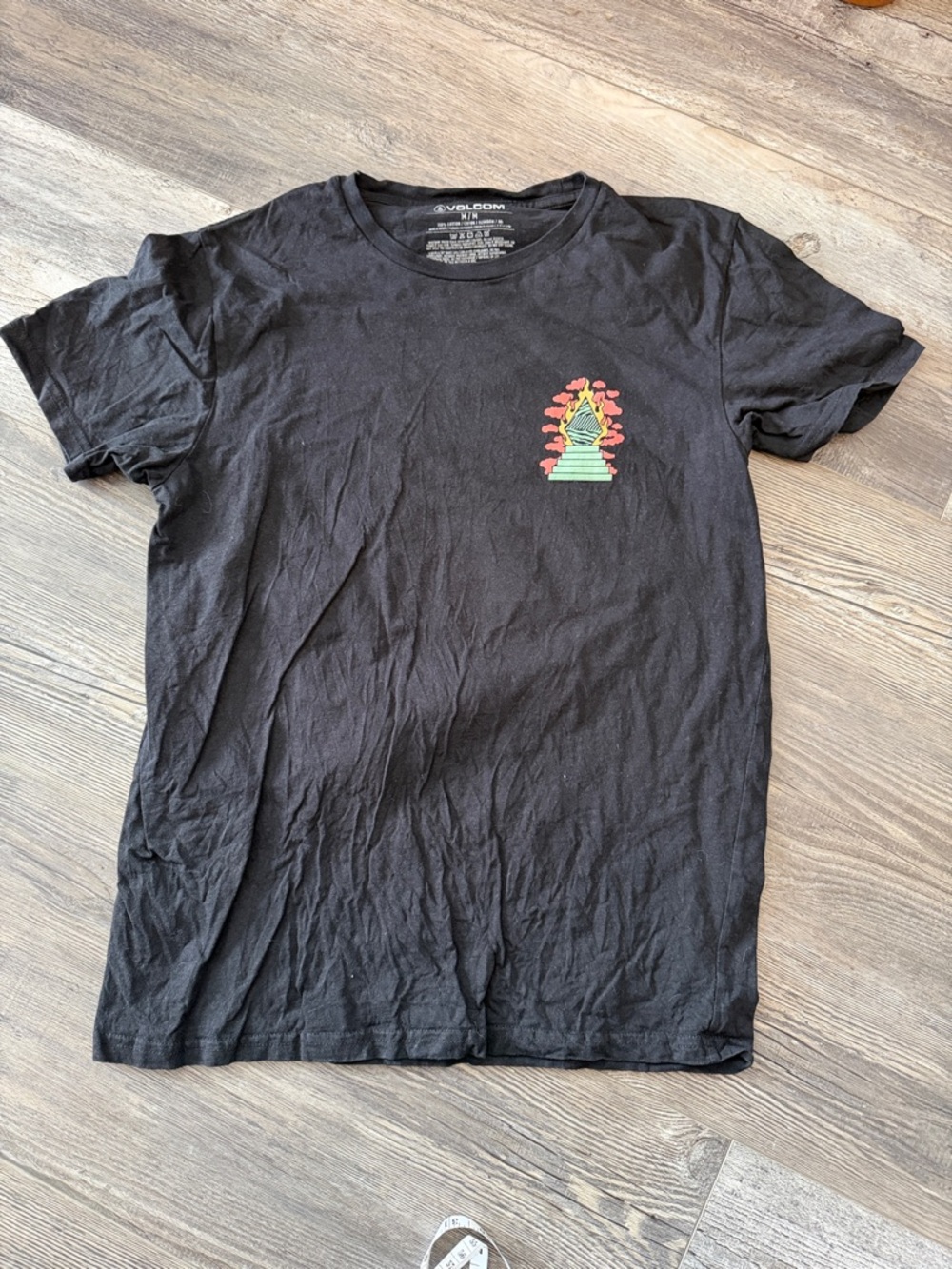 Volcom Black Short Sleeve Tee with Colorful Chest Graphic